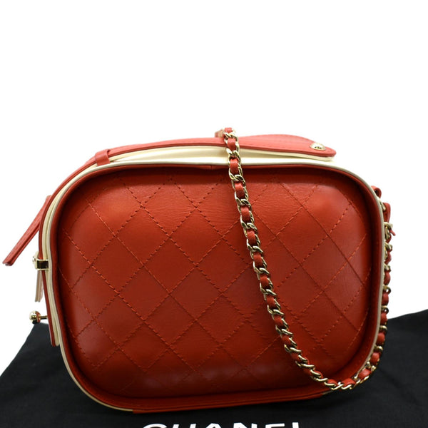 CHANEL Crumpled Calfskin Vanity Case Crossbody Bag Red