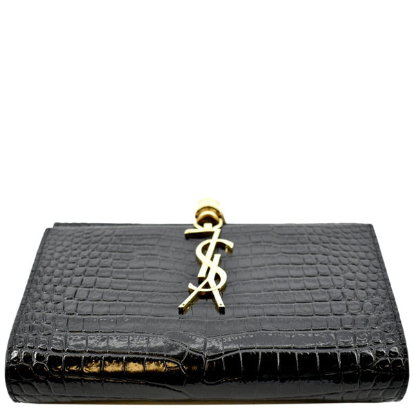 YVES SAINT LAURENT Kate Crocodile Embossed Patent Leather Shoulder Bag Black