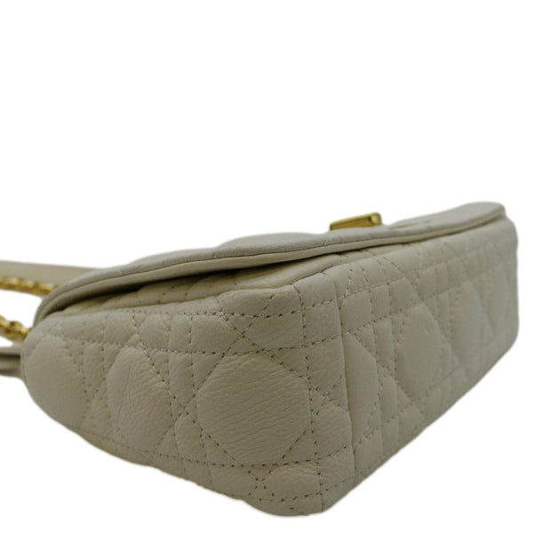 CHRISTIAN DIOR Caro Small Supple Cannage Calfskin Leather Shoulder Bag Ivory