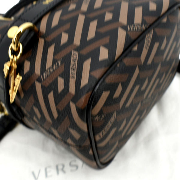 VERSACE La Greca Signature Mini Coated Canvas Bucket Shoulder Bag Black