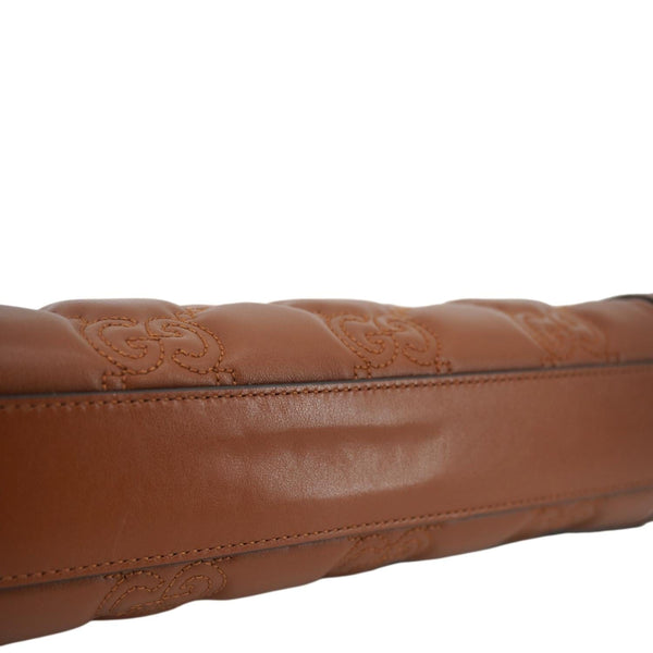 GUCCI Double G Small Matelasse Leather Shoulder Bag Brown 702200