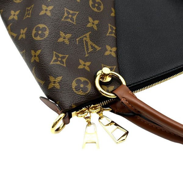 LOUIS VUITTON V TOTE MM Monogram Leather Hobo Bag Black