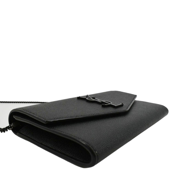 YVES SAINT LAURENT Uptown Gain De Poudre Embossed Leather Crossbody Chain Wallet Black