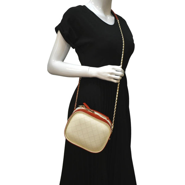 CHANEL Crumpled Calfskin Vanity Case Crossbody Bag Red