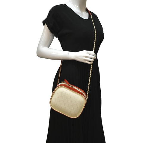 CHANEL Crumpled Calfskin Vanity Case Crossbody Bag Red