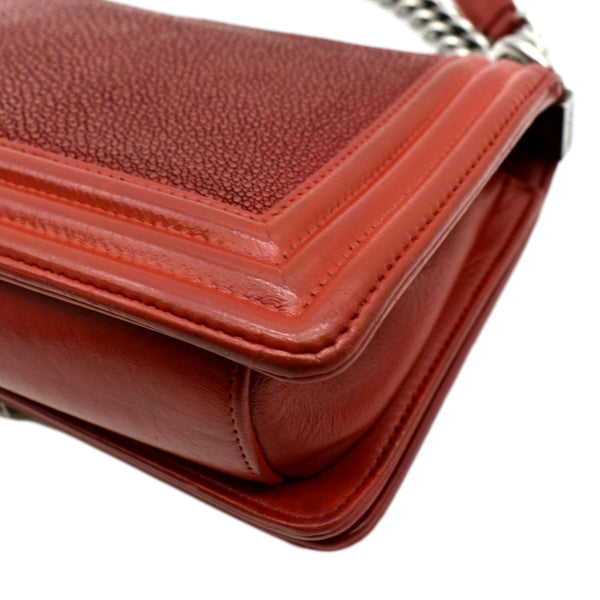 CHANEL Boy Flap with Stingray Leather Shoulder Bag Red - Final Sale