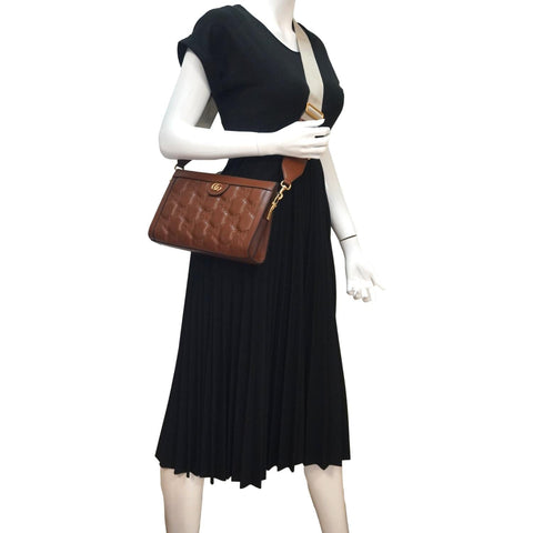 GUCCI Double G Small Matelasse Leather Shoulder Bag Brown 702200