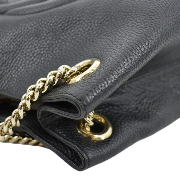 GUCCI Medium Soho Chain Pebbled Leather Tote Bag Black 536196