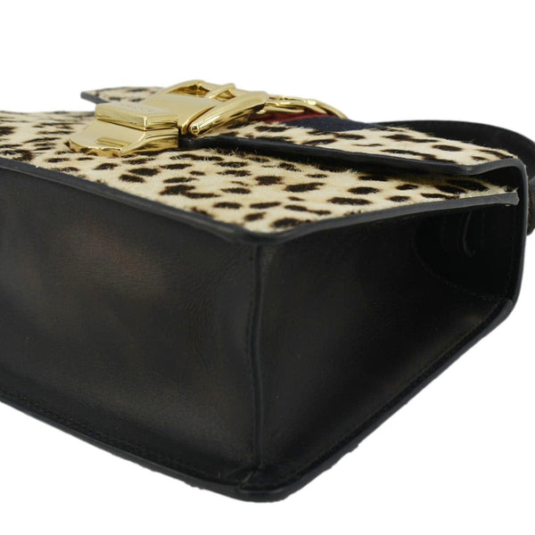 GUCCI Leopard Print Sylvie Mini Calf Hair Top Handle Shoulder Bag Beige 470270