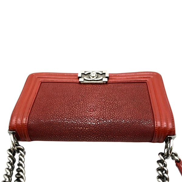 CHANEL Boy Flap with Stingray Leather Shoulder Bag Red - Final Sale