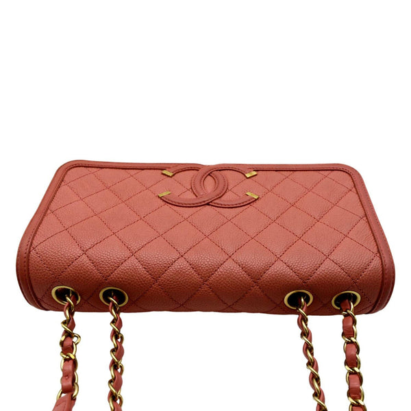 CHANEL CC Filigree Medium Flap Caviar Leather Crossbody Bag Pink