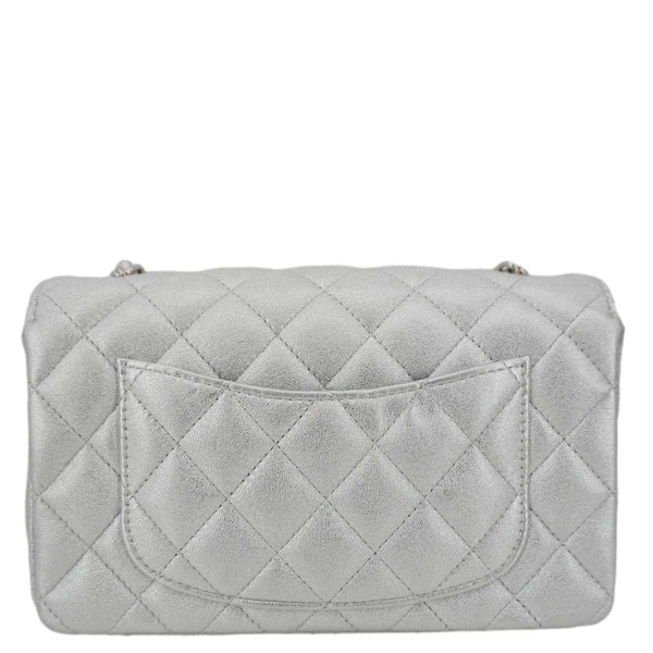 CHANEL Rectangular Flap Mini Lambskin Leather Shoulder Bag Silver Metallic