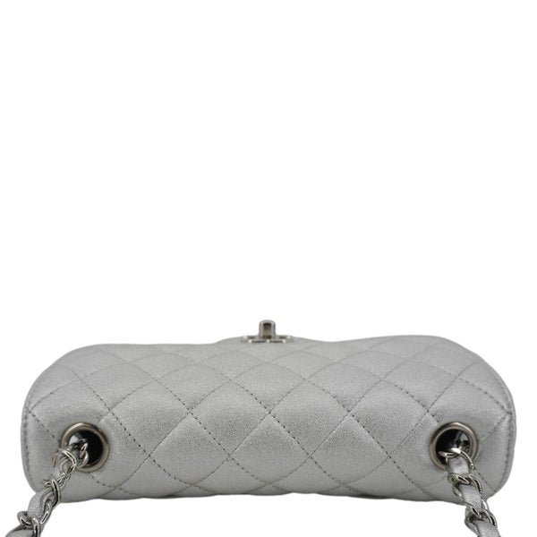 CHANEL Rectangular Flap Mini Lambskin Leather Shoulder Bag Silver Metallic