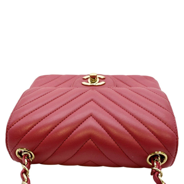 CHANEL Mini Flap Quilted Chevron Leather Crossbody Bag Red