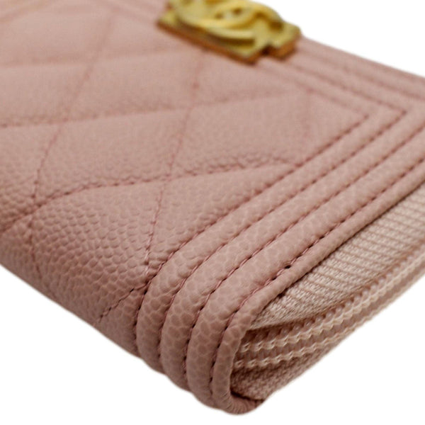 CHANEL Small Boy Caviar Leather Zip Around Wallet Pink