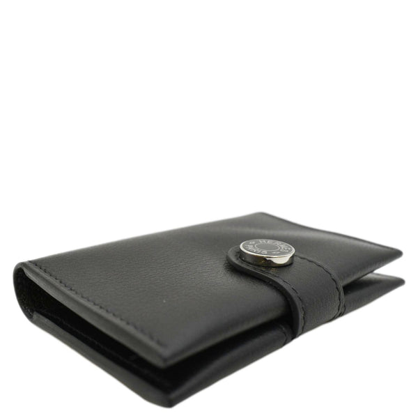 HERMES Leather Card Holder Wallet Black