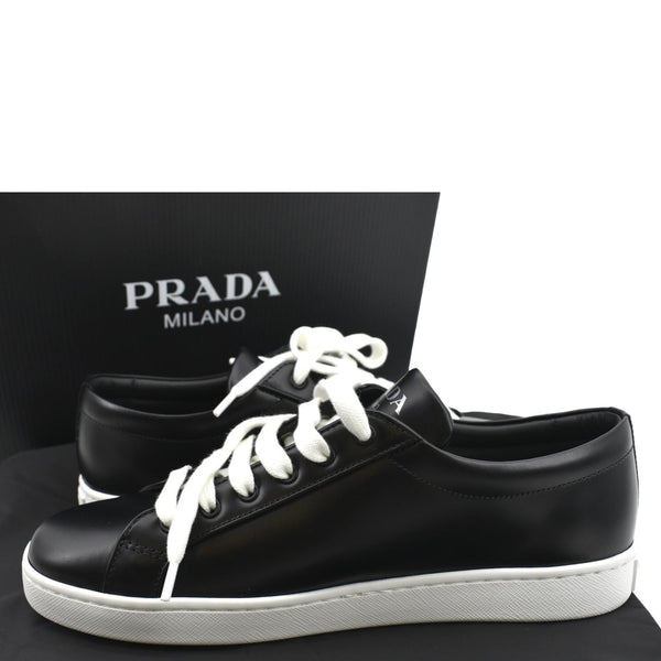 PRADA Logo Black And White Leather Sneakers Size 39 1/2