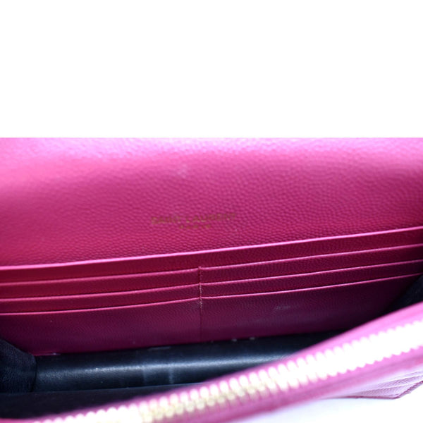 YVES SAINT LAURENT Cassandre Grain De Poudre Embossed Chain Envelope Bag Fuchsia