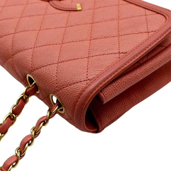 CHANEL CC Filigree Medium Flap Caviar Leather Crossbody Bag Pink