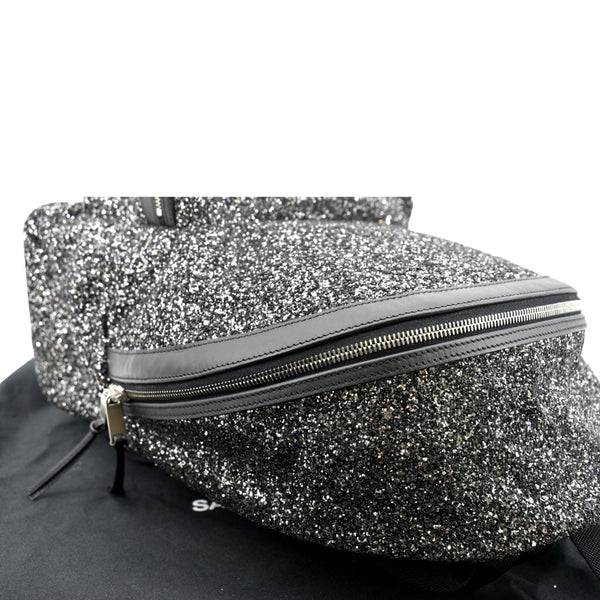 YVES SAINT LAURENT City Glitter Canvas Backpack Bag Black
