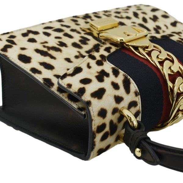 GUCCI Leopard Print Sylvie Mini Calf Hair Top Handle Shoulder Bag Beige 470270