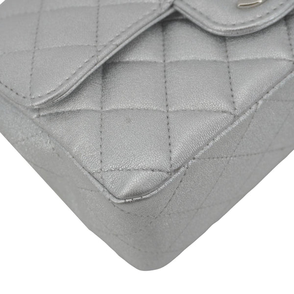 CHANEL Rectangular Flap Mini Lambskin Leather Shoulder Bag Silver Metallic