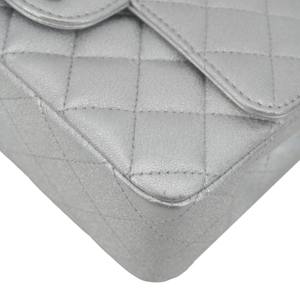 CHANEL Rectangular Flap Mini Lambskin Leather Shoulder Bag Silver Metallic
