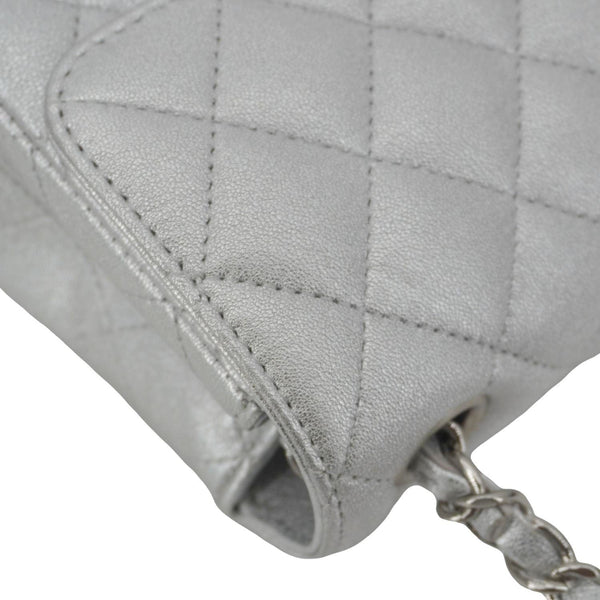 CHANEL Rectangular Flap Mini Lambskin Leather Shoulder Bag Silver Metallic