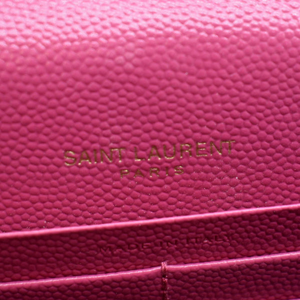 YVES SAINT LAURENT Cassandre Grain De Poudre Embossed Chain Envelope Bag Fuchsia