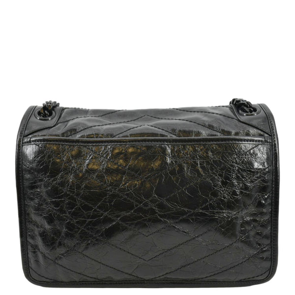 YVES SAINT LAURENT Niki Baby Crinkle Leather Shoulder Bag Black
