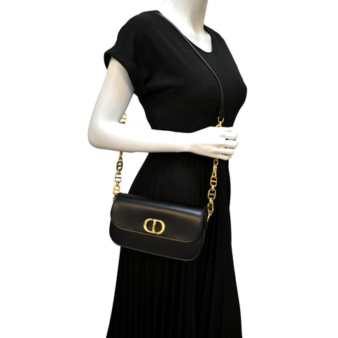 CHRISTIAN DIOR Montaigne Avenue Leather Shoulder Bag Black
