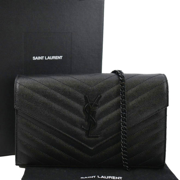 YVES SAINT LAURENT Cassandre Chain Wallet Leather Crossbody Bag Black
