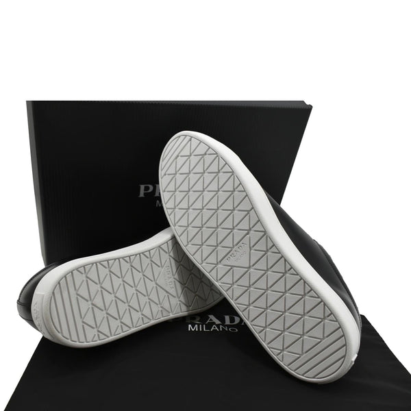 PRADA Logo Black And White Leather Sneakers Size 39 1/2