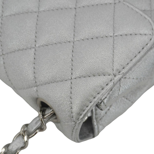 CHANEL Rectangular Flap Mini Lambskin Leather Shoulder Bag Silver Metallic