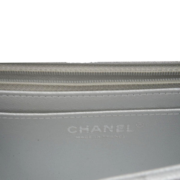 CHANEL Rectangular Flap Mini Lambskin Leather Shoulder Bag Silver Metallic