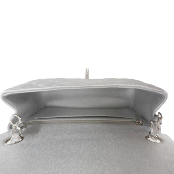 CHANEL Rectangular Flap Mini Lambskin Leather Shoulder Bag Silver Metallic
