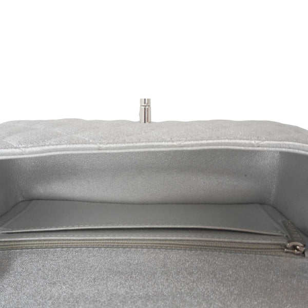 CHANEL Rectangular Flap Mini Lambskin Leather Shoulder Bag Silver Metallic