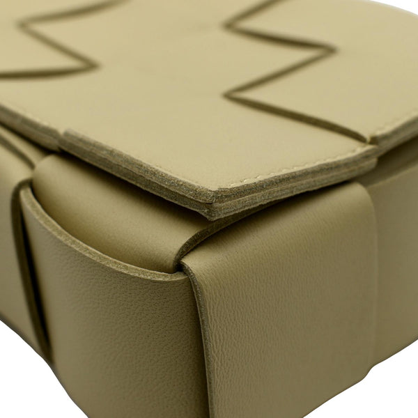 BOTTEGA VENETA Cassette Intreccio Leather Crossbody Bag Beige