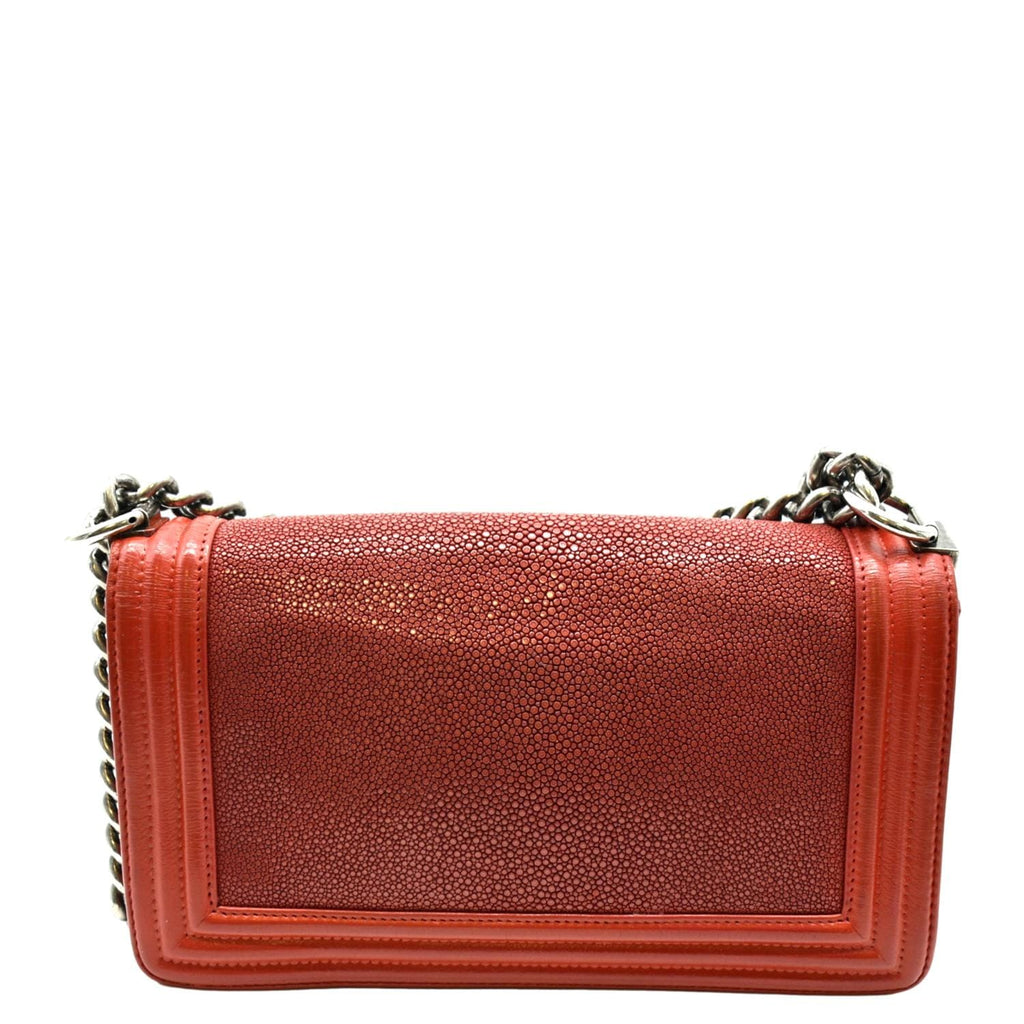 CHANEL Boy Flap with Stingray Leather Shoulder Bag Red Final Sale