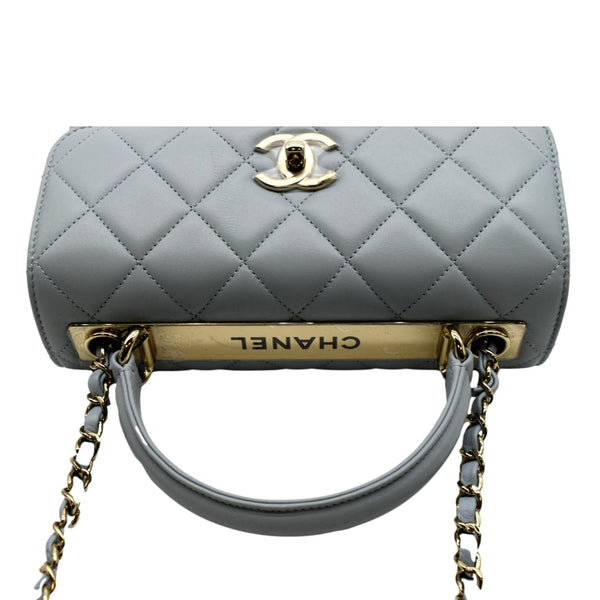 CHANEL Trendy CC Top Handle Flap Quilted Leather Shoulder Bag Light Blue