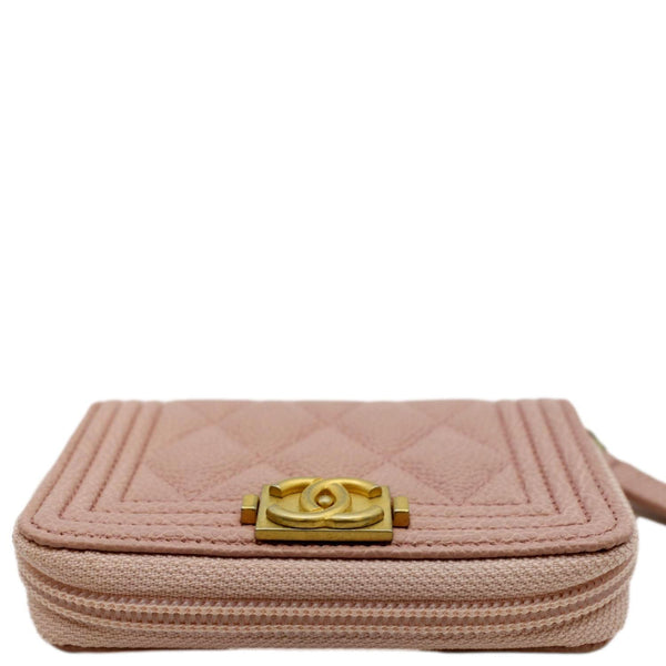 CHANEL Small Boy Caviar Leather Zip Around Wallet Pink