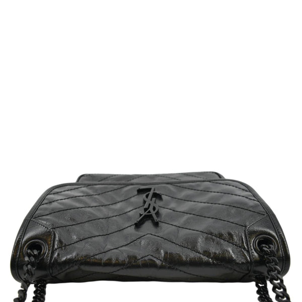 YVES SAINT LAURENT Niki Baby Crinkle Leather Shoulder Bag Black