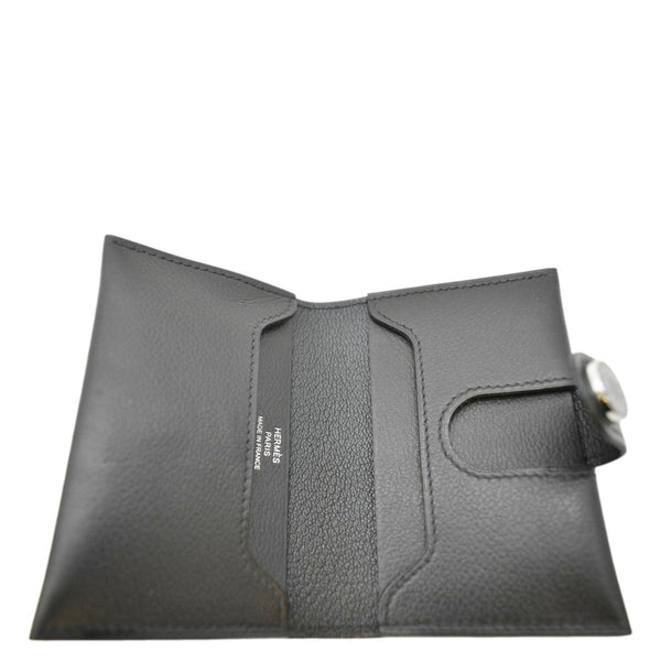 HERMES Leather Card Holder Wallet Black