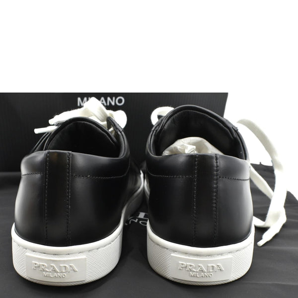 PRADA Logo Black And White Leather Sneakers Size 39 1/2