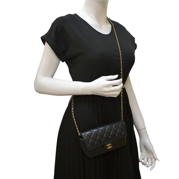 CHANEL Quilted Caviar Leather Chain Crossbody Glasses Case Bag Black