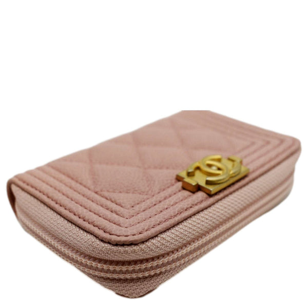 CHANEL Small Boy Caviar Leather Zip Around Wallet Pink