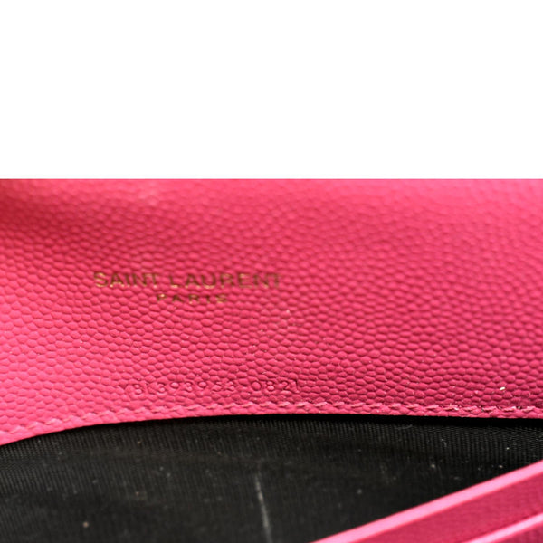 YVES SAINT LAURENT Cassandre Grain De Poudre Embossed Chain Envelope Bag Fuchsia