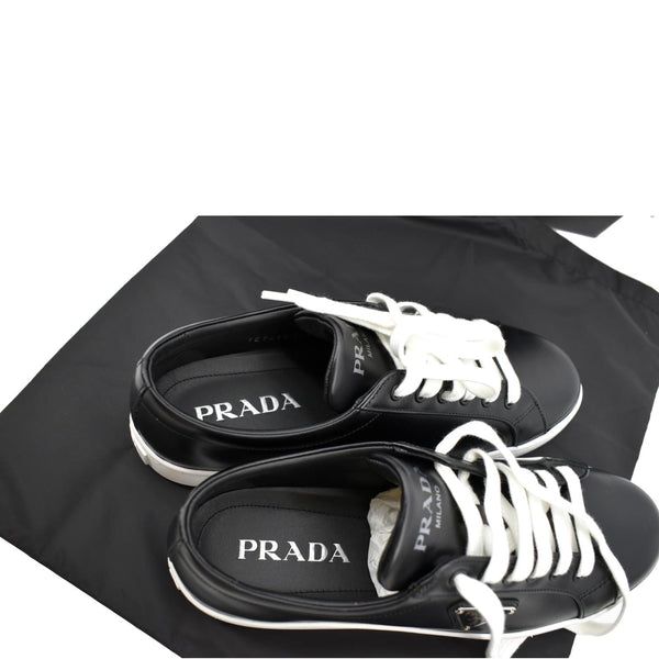 PRADA Logo Black And White Leather Sneakers Size 39 1/2