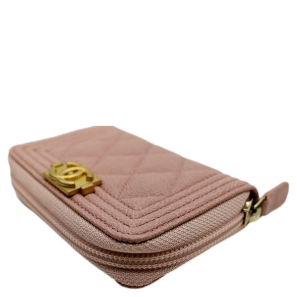 CHANEL Small Boy Caviar Leather Zip Around Wallet Pink