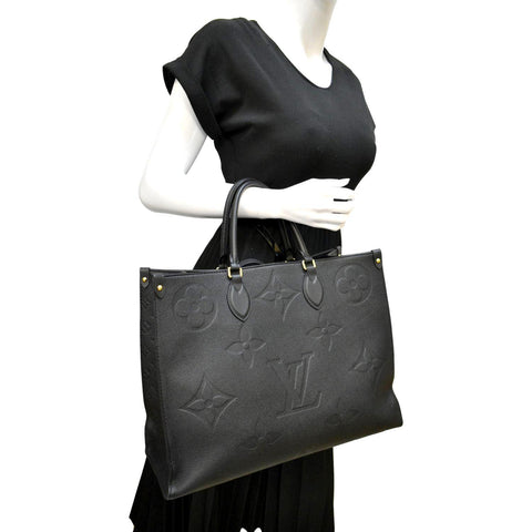 LOUIS VUITTON Onthego GM Monogram Empreinte Leather Tote Bag Black